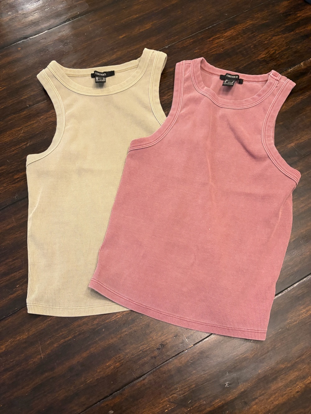 Bundle of two Forever 21 Ribbed Tank Top Duo - Pink & Cream size medium